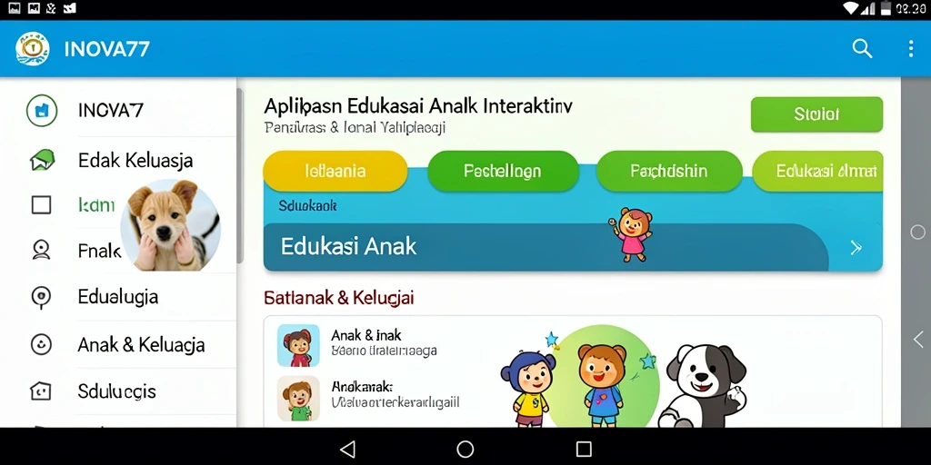 Tampilan antarmuka aplikasi INOVA77 yang cerah dan edukatif.