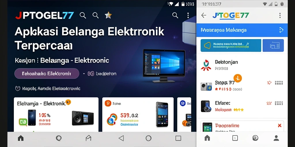 Antarmuka aplikasi JPTOGEL77 menampilkan berbagai produk elektronik.