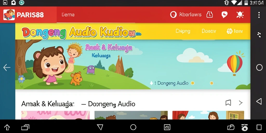 Antarmuka PARIS88 yang ramah anak dengan berbagai pilihan dongeng audio.