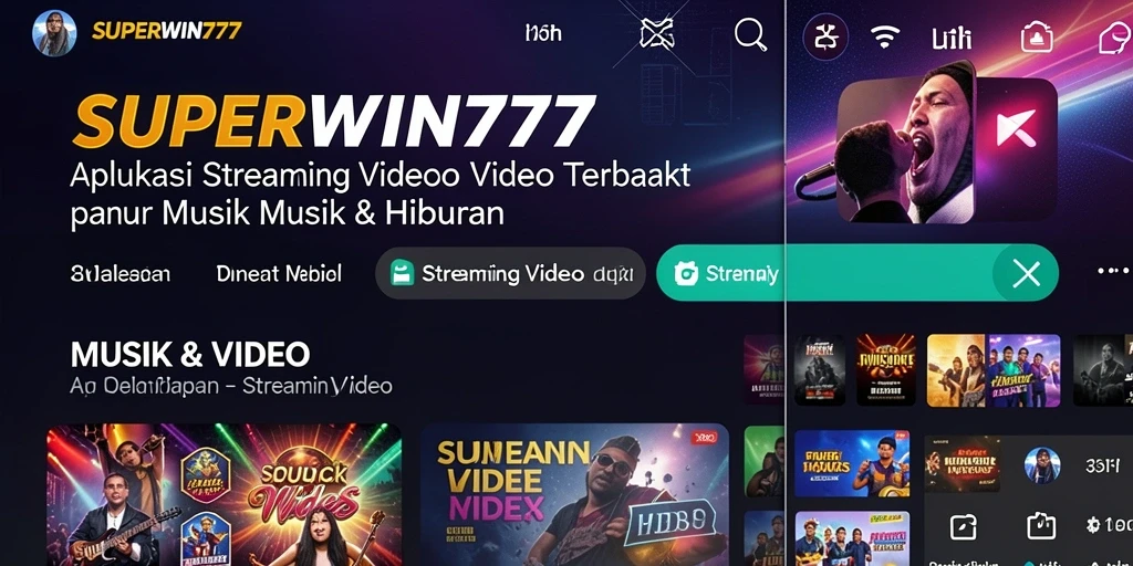 Screenshot antarmuka pengguna SUPERWIN777 menampilkan kemudahan akses konten streaming video.