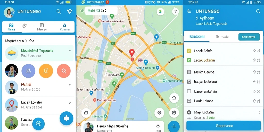 Tampilan antarmuka utama aplikasi UNTUNGGO dengan fitur lacak lokasi yang jelas.
