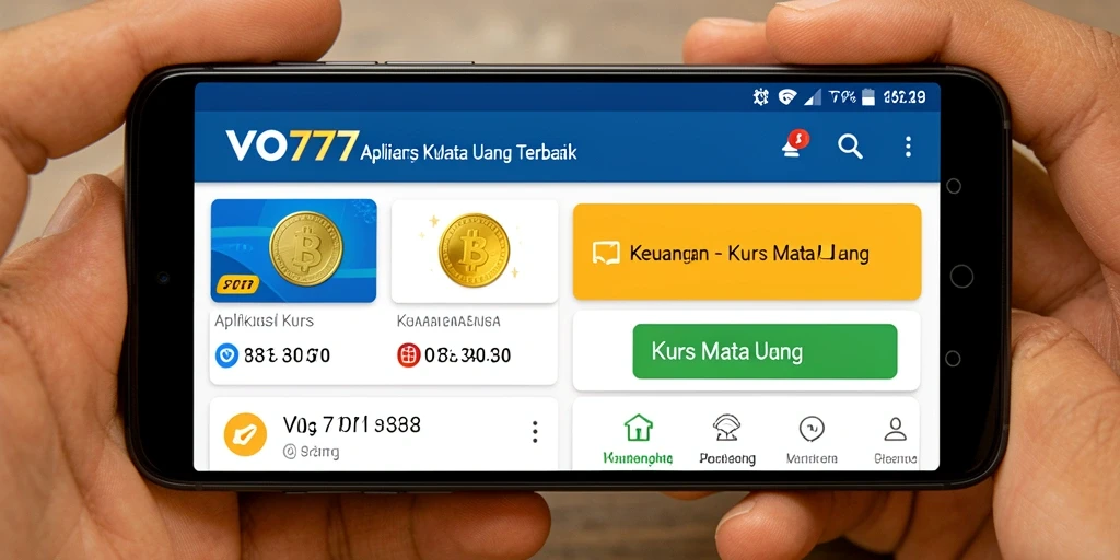 Tampilan antarmuka aplikasi VO777 dengan fungsi Kurs Mata Uang yang informatif.